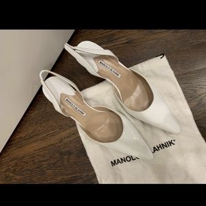 Manolo Blahnik Carolyn Slingback White Patent Leather 41